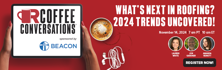 Coffee Conversations - Billboard Ad - What’s Next in Roofing? 2024 Trends Uncovered! (sponsored by Beacon)